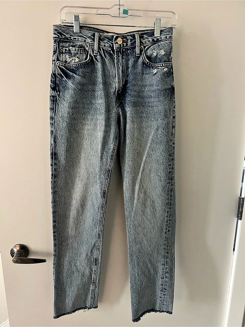 FRAME Le Piper High-Rise Straight-Leg Jeans Blue Small